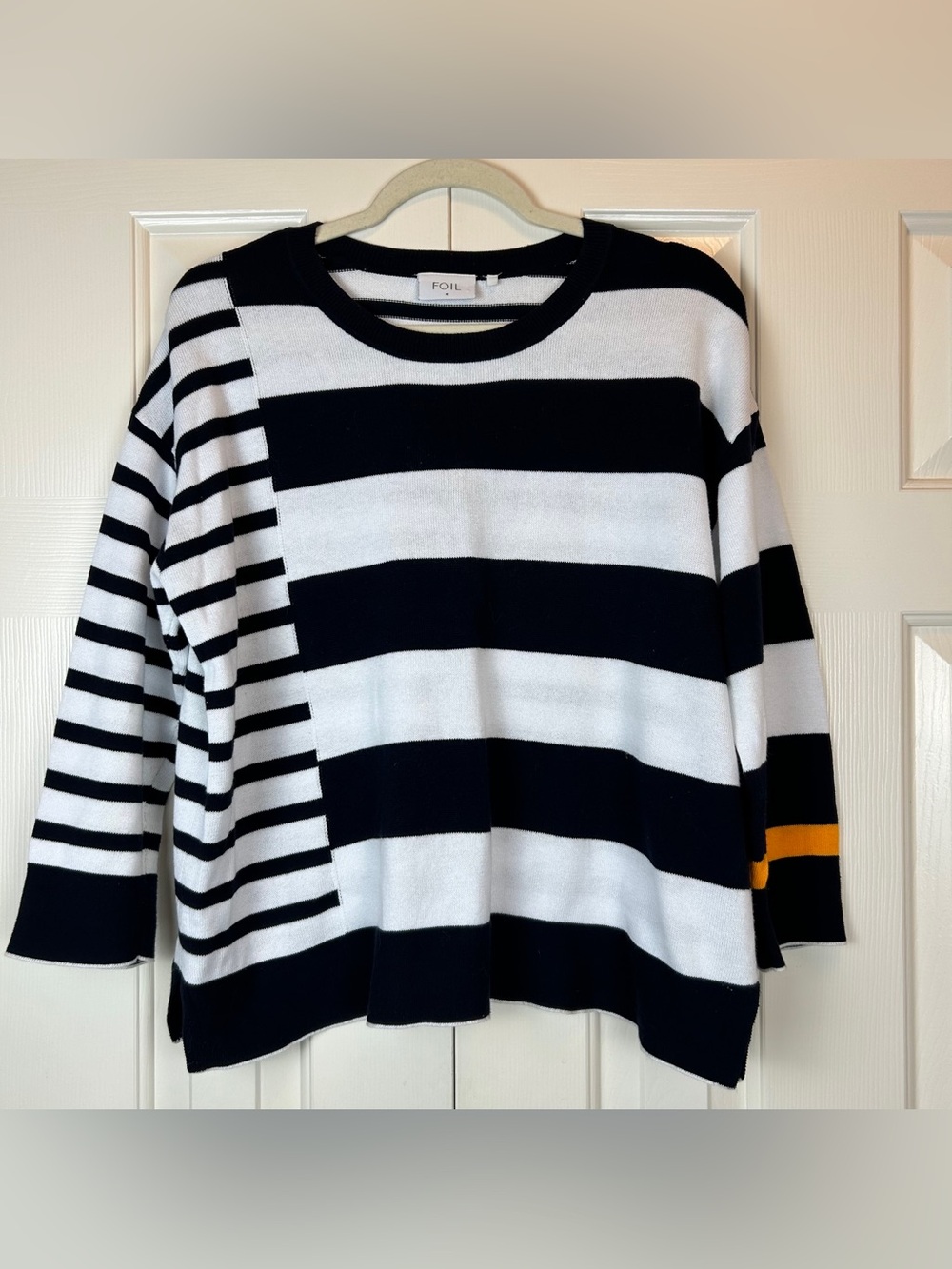 Foil Striped Cotton Sweater Lagenlook